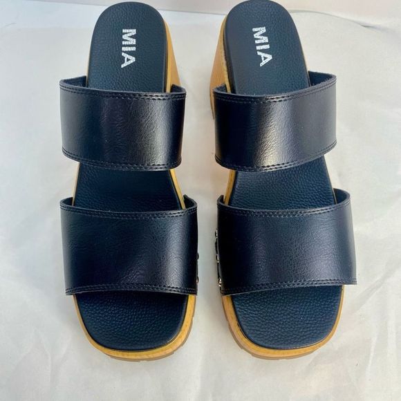 MIA Black and Tan Chunky Heel Sandals - Picture 2 of 11